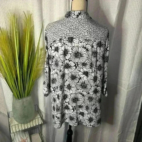 Chicos Women’s 2 US L Mixed Print 3/4 Roll Tab Sleeves High Low Tunic Top - Picture 7 of 13